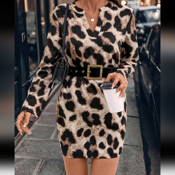 Leopard Print V-Neck Commuter & Casual Dress For Women - Picture 4 of 6